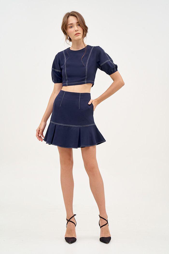 Áo croptop rã diễu chỉ nổi dây kéo sắt 2 lớp