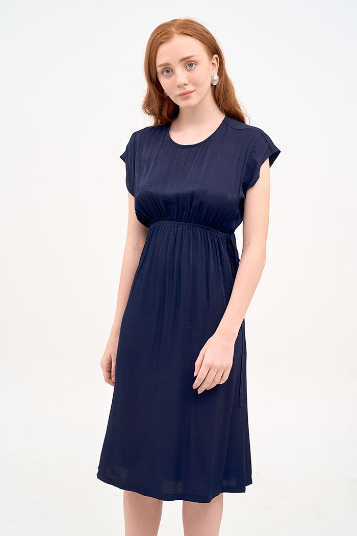 Đầm form colum midi rút eo