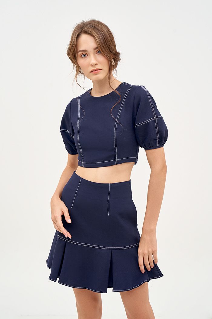 Áo croptop rã diễu chỉ nổi dây kéo sắt 2 lớp