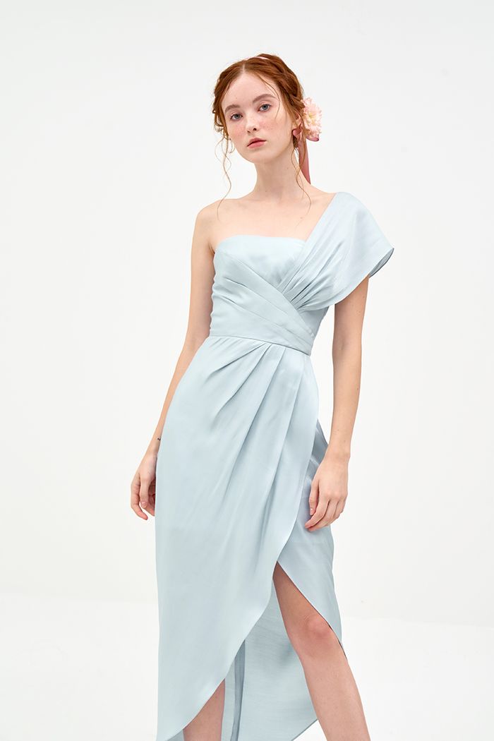 Đầm cúp ngực 1 vai tùng đắp chéo bèo