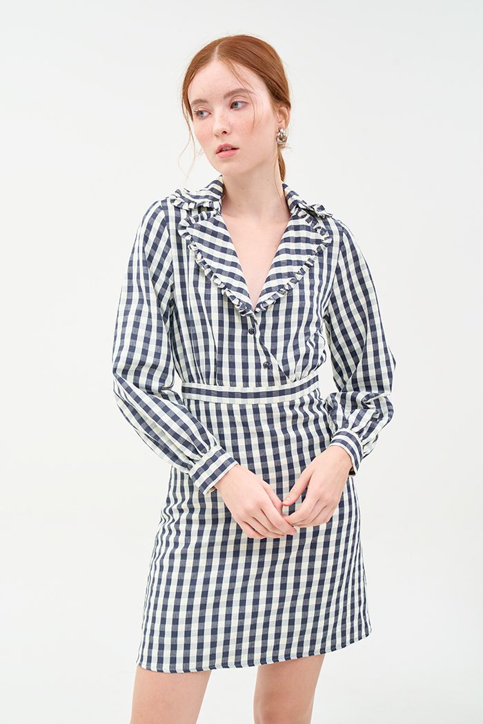 Đầm caro dắp chéo cổ danton cặp bèo nhỏ
