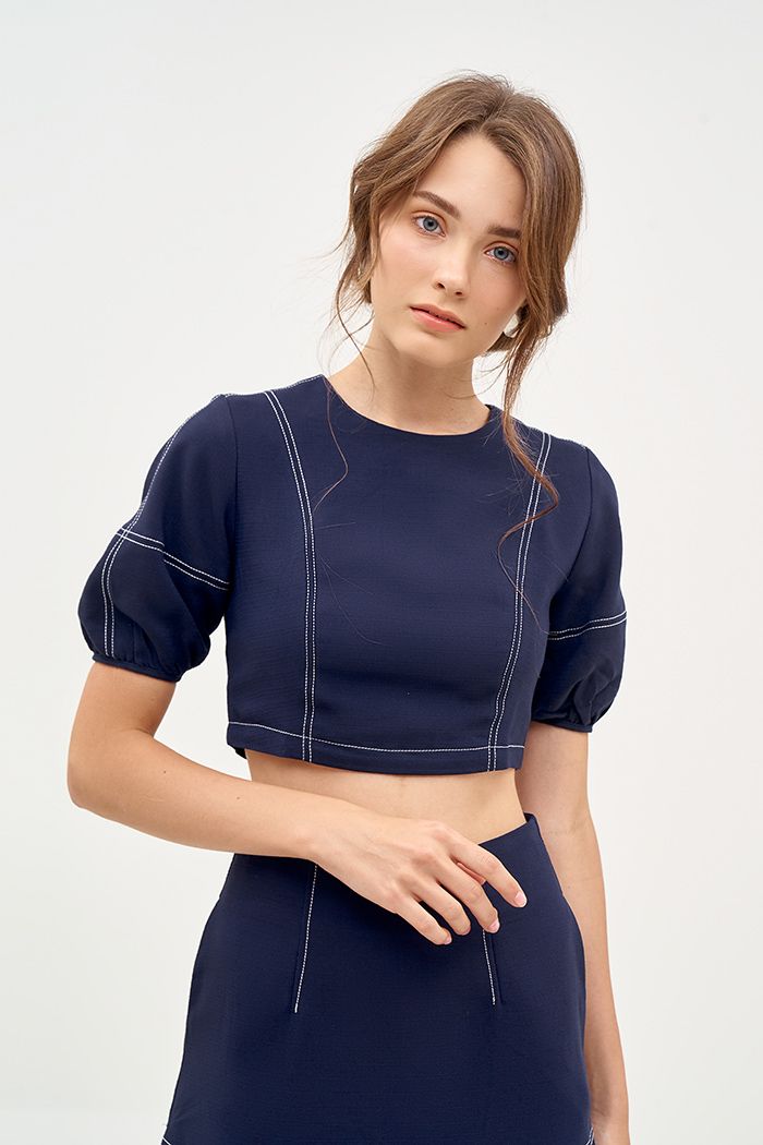 Áo croptop rã diễu chỉ nổi dây kéo sắt 2 lớp