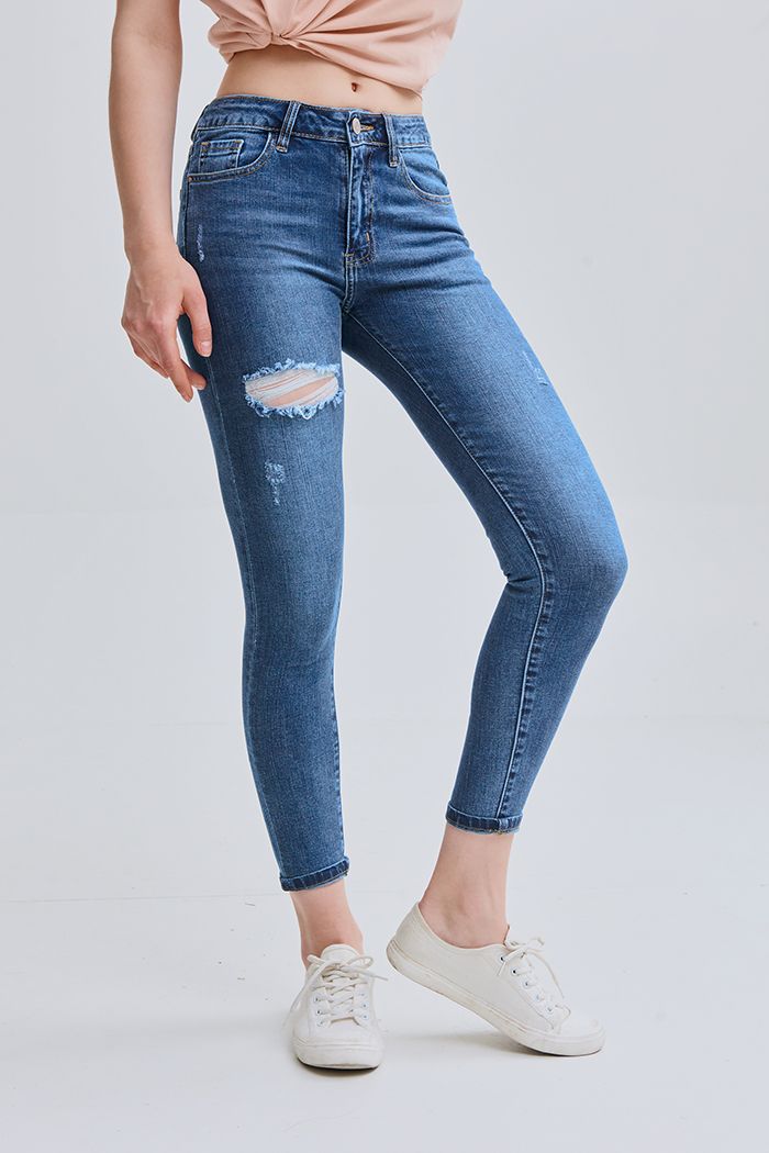 Quần jeans ôm wash rách đùi