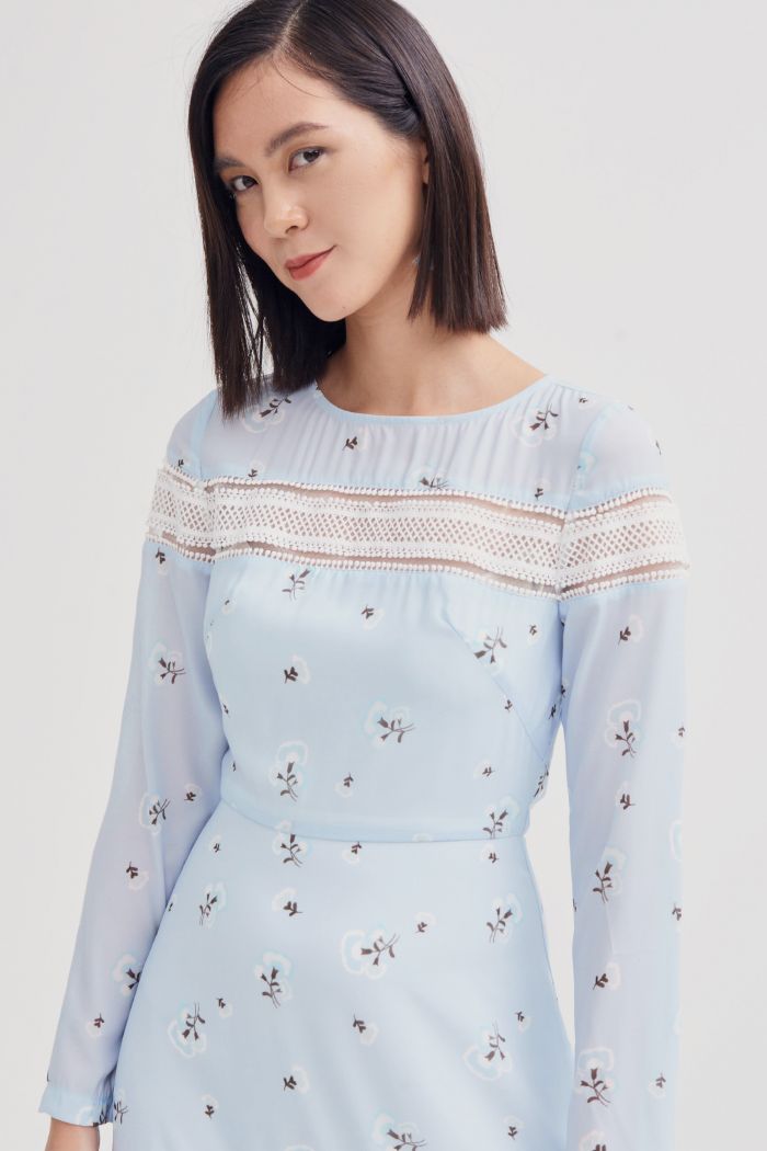 Đầm in hoạ tiết spr19 phối ren ngực và lai
