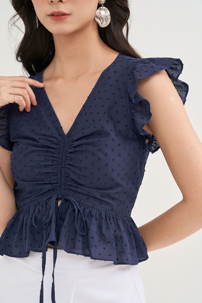 Áo croptop bèo tay rút nhún giữa