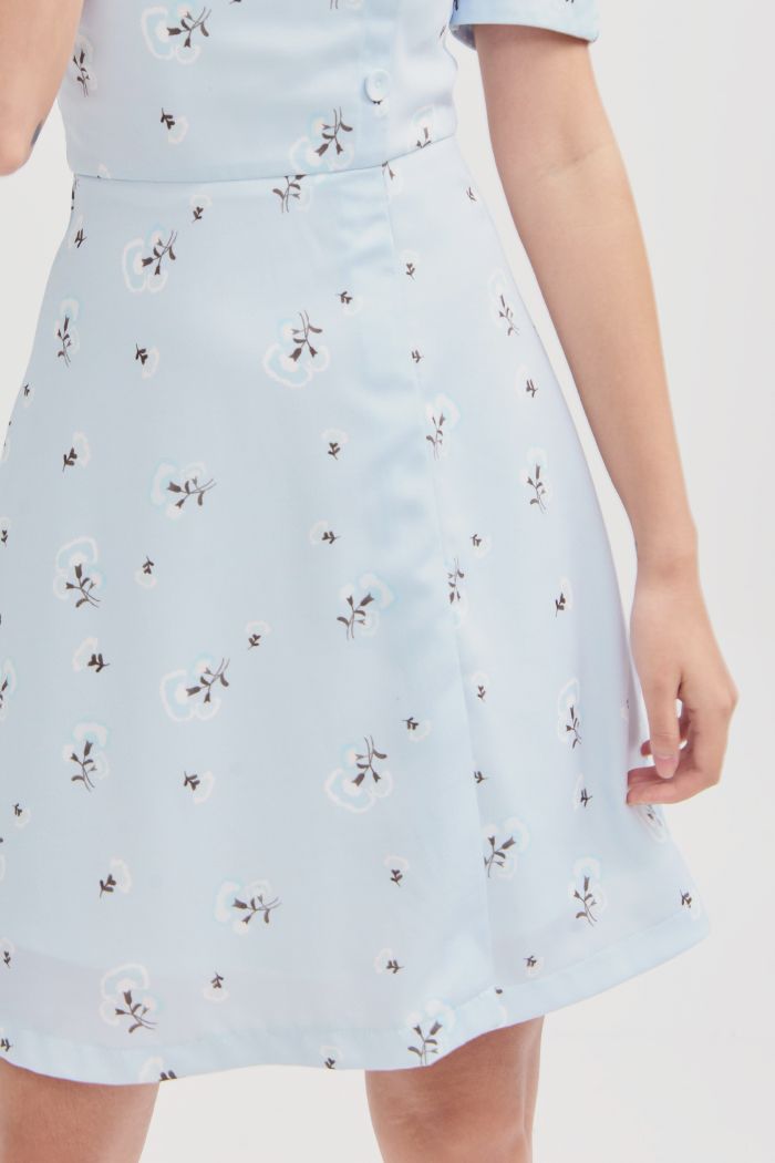Đầm in hoạ tiết spr19 nhấn nút tay lỡ