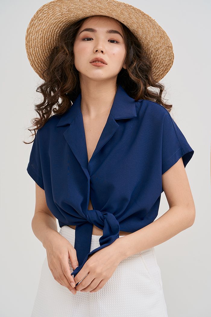 Áo croptop cổ danton cột nơ thân trước