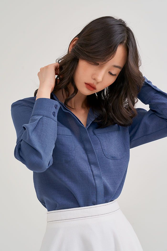 Áo sơmi 2 túi tay dài dấu nẹp