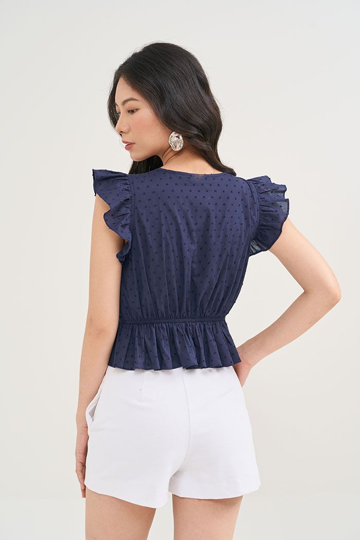 Áo croptop bèo tay rút nhún giữa