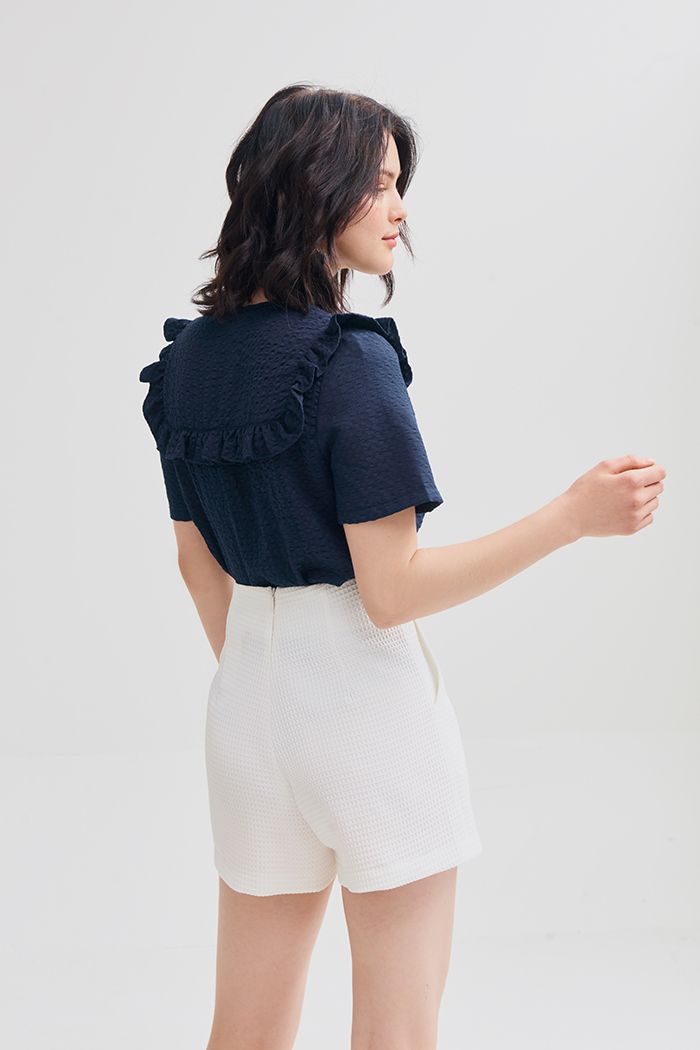 Áo vải cotton xốp bèo ngực cột nơ
