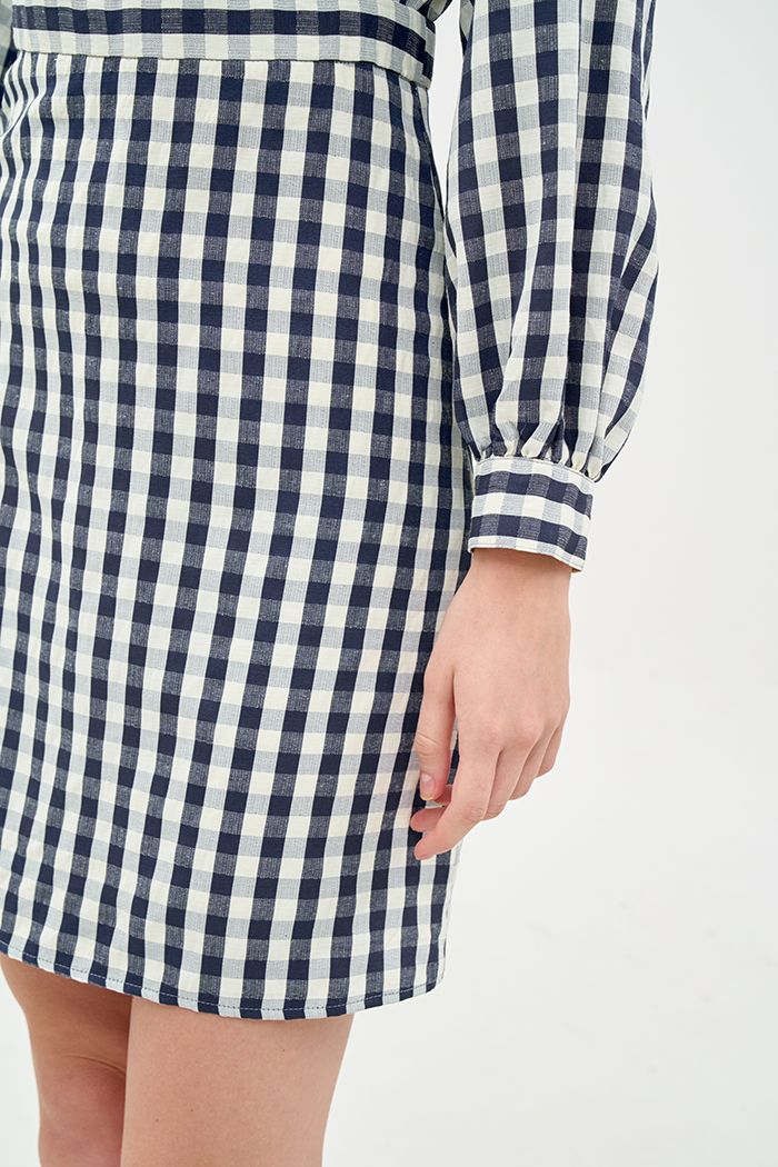 Đầm caro dắp chéo cổ danton cặp bèo nhỏ