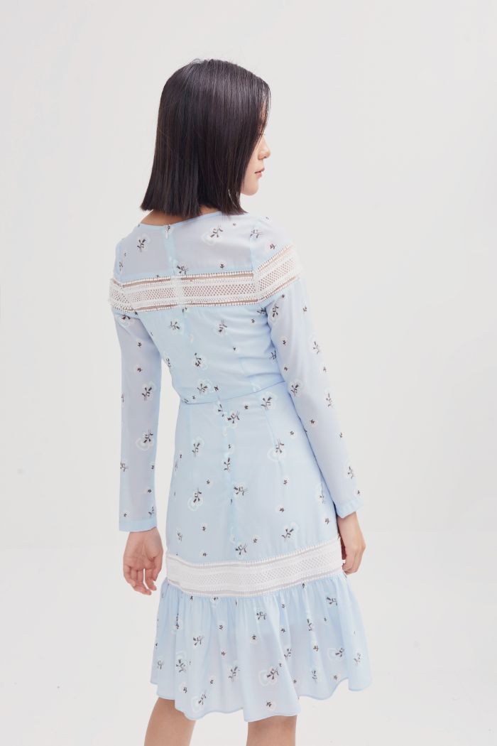 Đầm in hoạ tiết spr19 phối ren ngực và lai