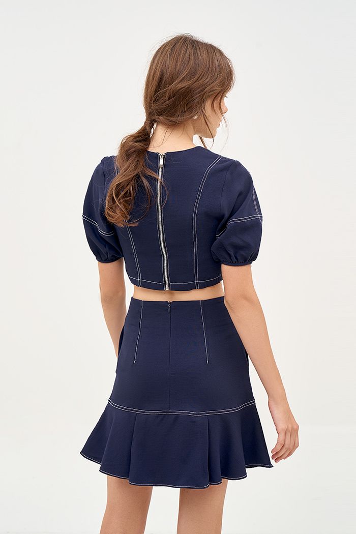 Áo croptop rã diễu chỉ nổi dây kéo sắt 2 lớp
