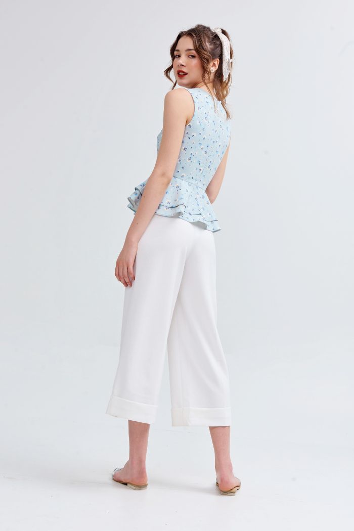 Áo peplum in hoạ tiết ss19 cổ tim bèo 2 tầng