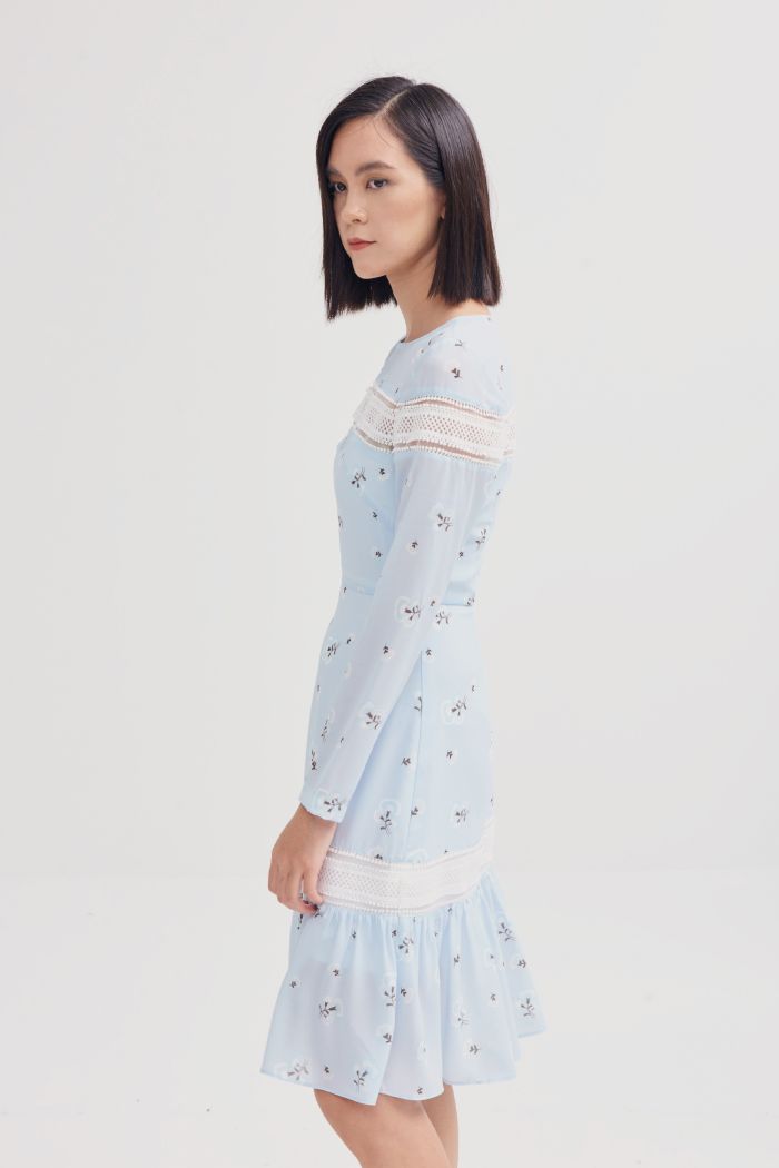 Đầm in hoạ tiết spr19 phối ren ngực và lai