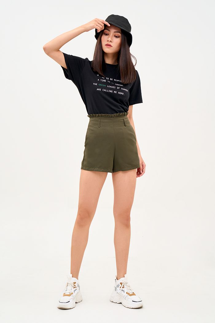 Quần short bèo lưng dây kéo dấu