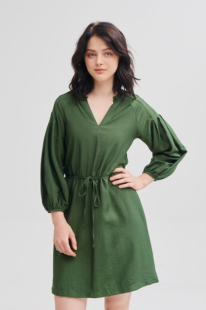 Đầm tay lửng rút dây eo bèo nhỏ cổ