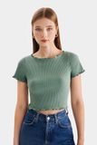  Áo thun gân croptop tay ngắn cuốn biên 