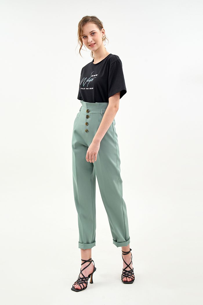 Quần dài bèo lưng đơn cài nút baget