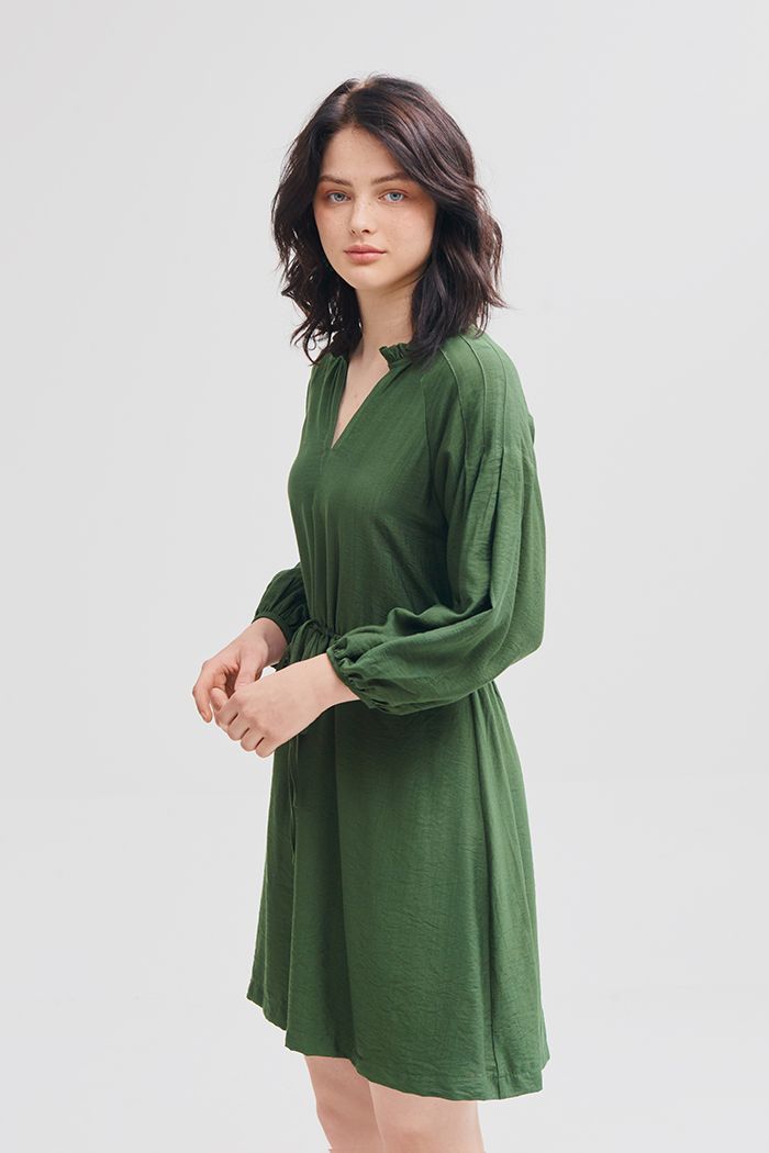 Đầm tay lửng rút dây eo bèo nhỏ cổ