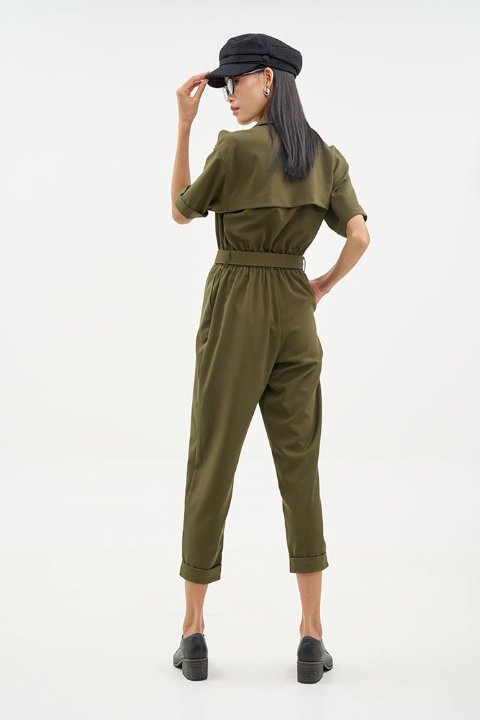 Jumpsuit utility dài lai lật nẹp nút