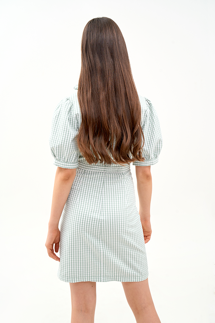 Đầm caro cutout cột nơ