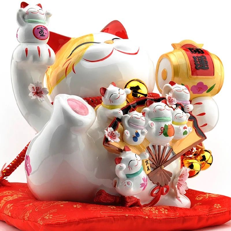Mèo thần tài cầm trống 36cm