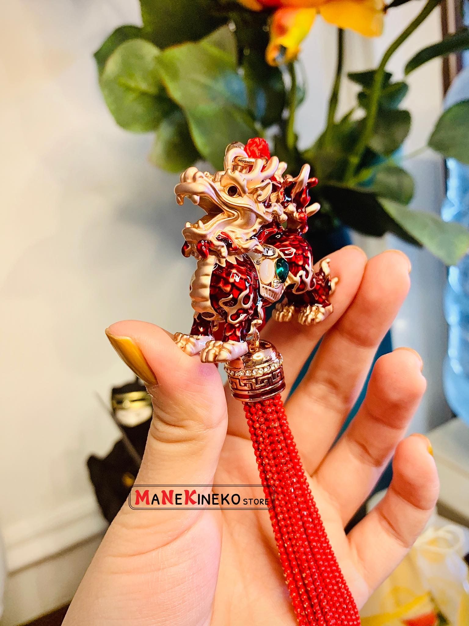 Móc treo oto kỳ lân đỏ