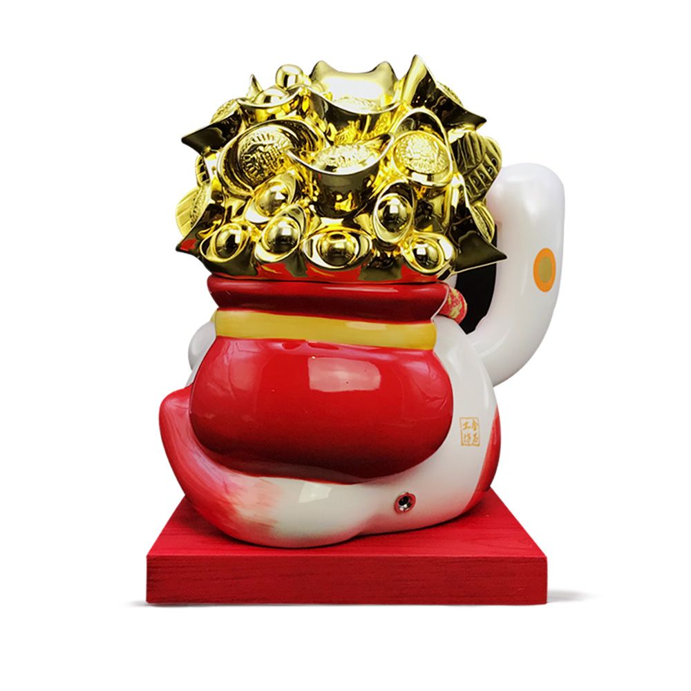 mèo vẫy tay tài lộc đeo hũ tiền vàng 28cm