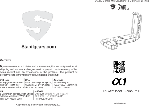 Stabil A1 - L Plate (Bracket) for Sony A1, A7R4, A9ii