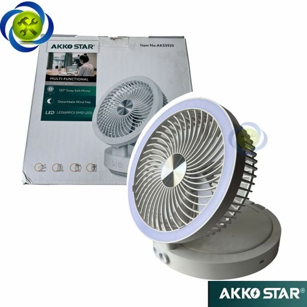 QUẠT ĐỂ BÀN VĂN PHÒNG SẠC PIN CÓ GƯƠNG LED AKKO STAR 53920