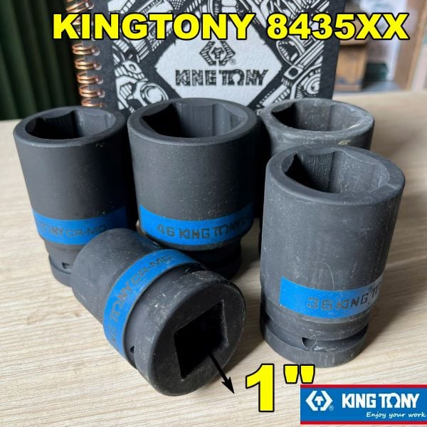 Tuýp 1 inch Kingtony 8435xx loại dài màu đen 6 cạnh (size lẻ 24-65mm) thép CR-MO