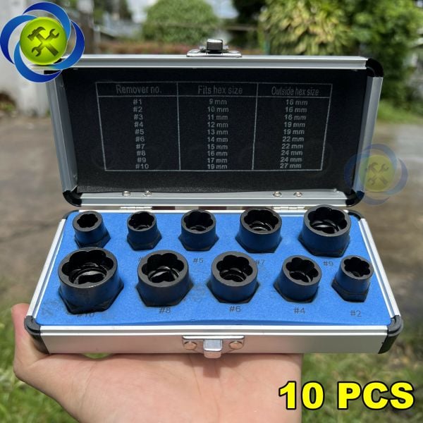 Bộ tuýp mở ốc hư, tuôn răng, nhờn đầu 10 chi tiết (9-19mm) HITMAN VND3430