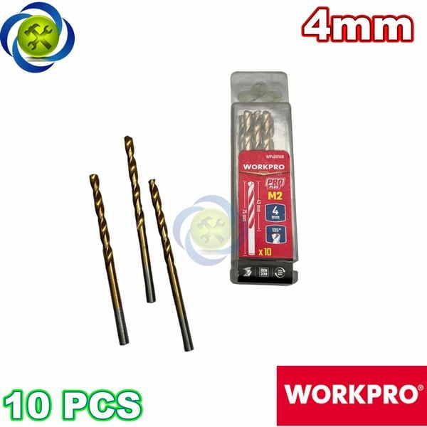 Mũi khoan sắt 4mm chuôi tròn thép HSS Workpro WP400168 (10 mũi hộp)