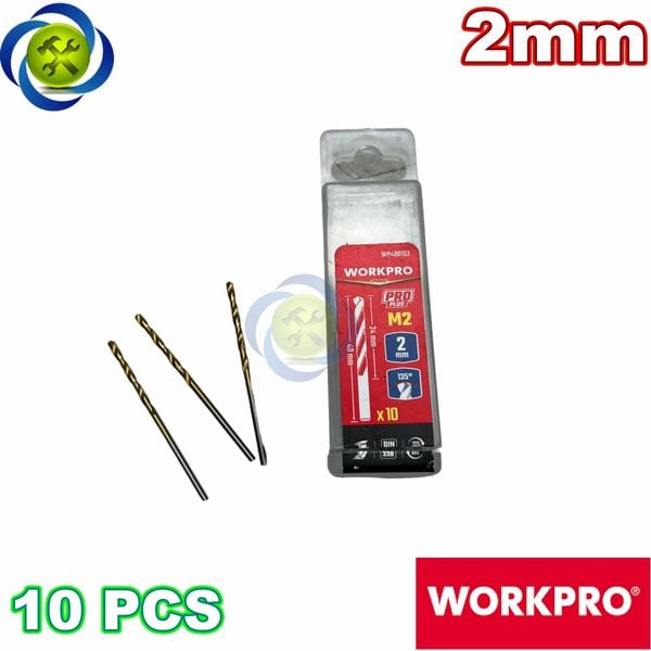 Mũi khoan sắt 2mm chuôi tròn thép HSS Workpro WP400152 (10 mũi hộp)