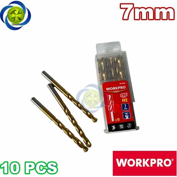 Mũi khoan sắt 7mm chuôi tròn thép HSS Workpro WP400181 (10 mũi hộp)