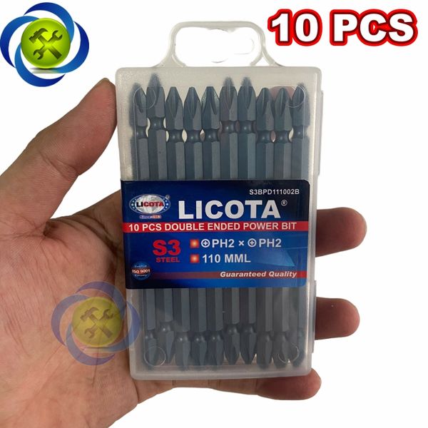 Mũi vặn vít 2 đầu PH2 Licota S3BPD111002B màu xanh dài 110mm (10 cây/vỉ)
