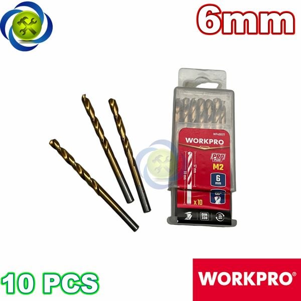 Mũi khoan sắt 6mm chuôi tròn thép HSS Workpro WP400177 (10 mũi hộp)