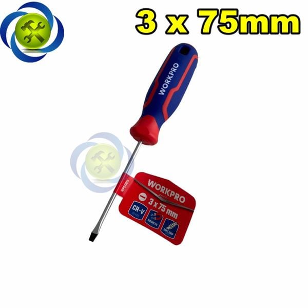 Tua vít dẹp 3x75mm tay cầm bọc cao su Workpro WP221013