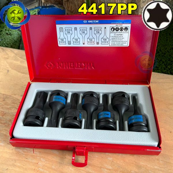 Bộ tuýp sao 1/2 có 7 chi tiết Kingtony 4417PP (T25-T60) thép đen CR-MO