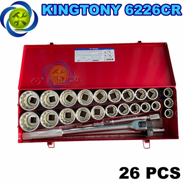 Bộ tuýp 3/4 có 26 chi tiết hệ inch & hệ mét Kingtony 6226CR loại tuýp 12 cạnh