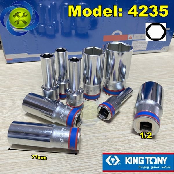 (ĐỦ SIZE) Tuýp 1/2 KINGTONY 4235 loại 6 cạnh màu trắng dài 77mm