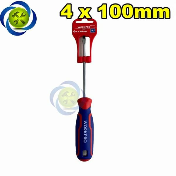 Tua vít dẹp 4x100mm tay cầm bọc cao su Workpro WP221014
