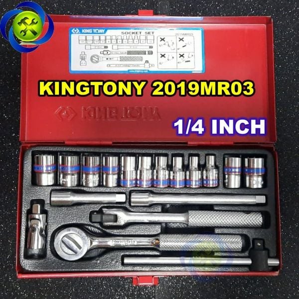 Bộ tuýp 1/4 Kingtony 2019MR03 18 chi tiết loại tuýp 12 cạnh