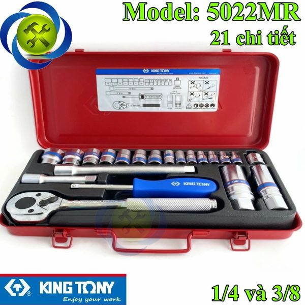 Bộ tuýp 1/4 và 3/8 inch Kingtony 5022MR 21 chi tiết