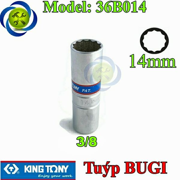 Tuýp tháo bugi 14mm 3/8 Kingtony 36B014 12 cạnh dài 63mm
