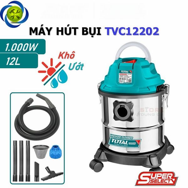 Máy hút bụi khô và ướt 12L- công suất 1000W Total TVC12202