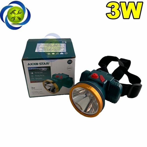 Đèn pin đội đầu 3W AKKO STAR 88655 sạc tích điện