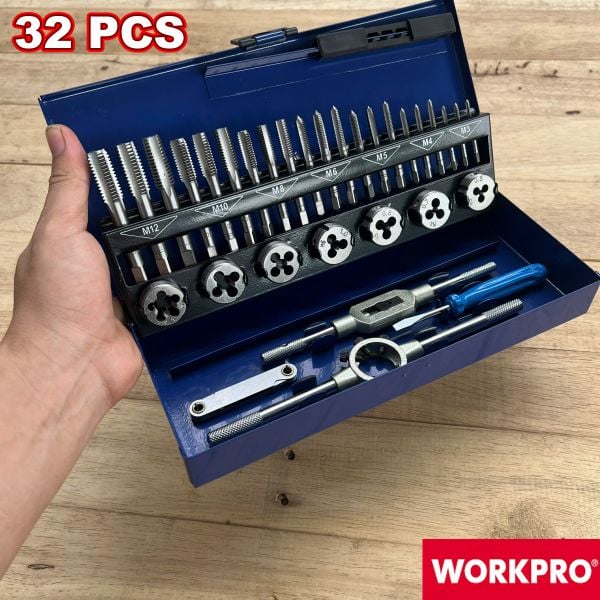 Bộ taro 32 chi tiết Workpro WP309008 (taro ren trong và ngoài M3-M12)