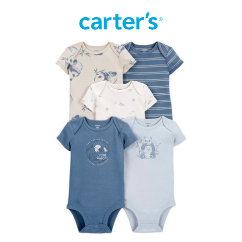  Set 5 Bodysuit Liền Quần Bé Trai Nhiều Màu Hình Gấu Trúc Carter's 0-24M 